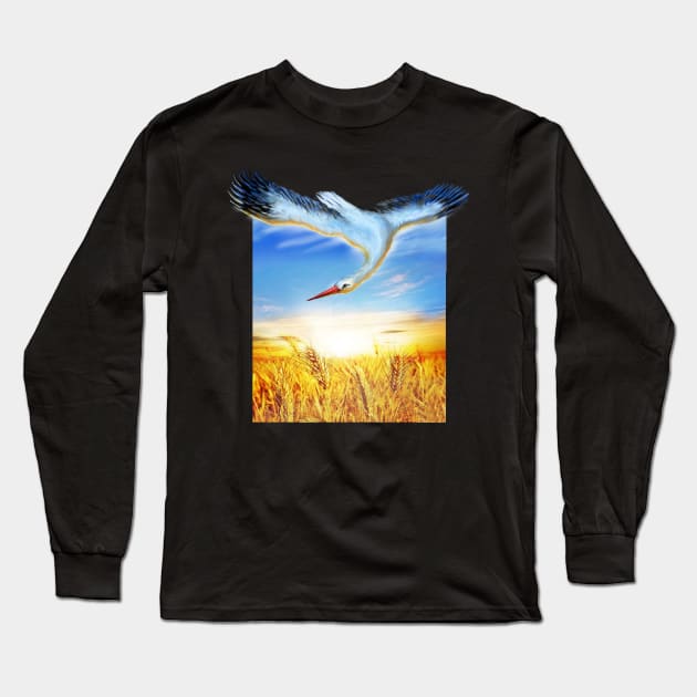 Stork and field Long Sleeve T-Shirt by xlhombat